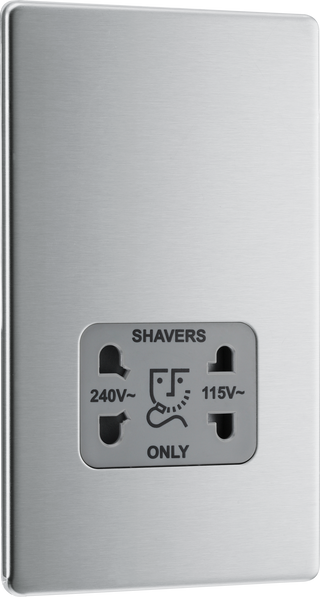 BG Electrical FBS20G Nexus Screwless Flat-Plate Shaver Socket Outlet Brushed Steel Grey Insert Dual Voltage 115V - 230V by British General (BG-FBS20G-Shopify-SA_1)