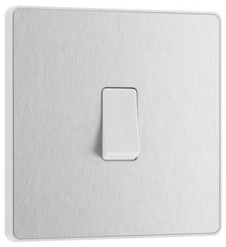 Switches: BG Evolve Brushed Steel Screwless Switches & Sockets White Insert Range PCDBS12W - Single Light Switch 20A by British General (BG-EVOLVE-BRUSHED-STEEL-PCDBS12W)