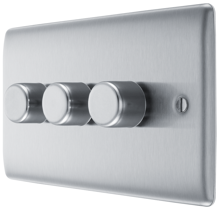 NBS83 Side -This trailing edge triple dimmer switch from British General allows you to control your light levels and set the mood.
