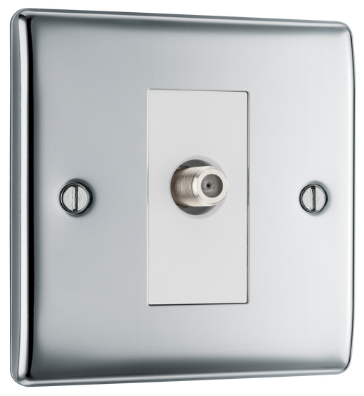 NPC64 Front - This satellite socket from Bri maximum signal quality. This socket has a premium polished tish General can be used to install satellite cables while maintainingchrome finish a sleek and slim profile and softly rounded edges to add a touch of luxury to your decor.