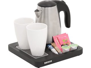 Corby Aintree Compact Welcome Tray in Black with 0.6L Kettle in Brushed Steel - UK Plug by Corby of Windsor (Corby-18145)