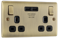NAB22U3B Front - This 13A double power socket from British General comes with two USB charging ports allowing you to plug in an electrical device and charge mobile devices simultaneously without having to sacrifice a power socket.