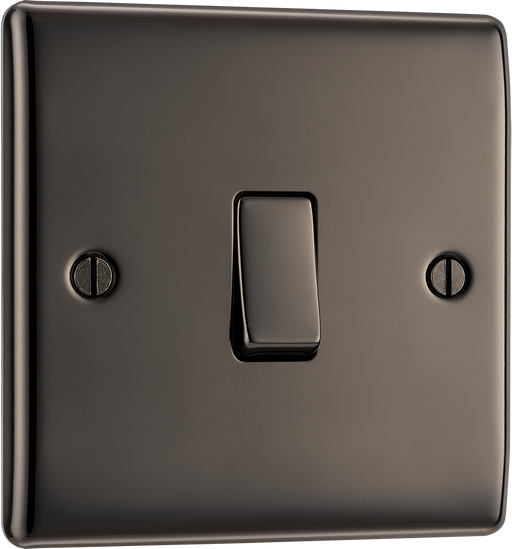 NBN13 Front - This black nickel finish 20A 16AX intermediate light switch from British General should be used as the middle switch when you need to operate one light from 3 different locations such as either end of a hallway and at the top of the stairs.