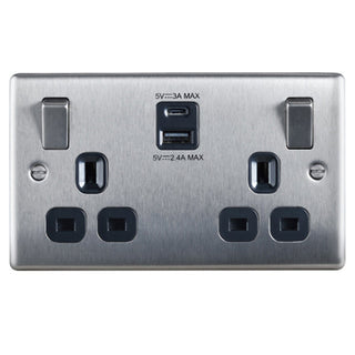 BG NBS22UACB Double 13 Amp Socket Outlet with A and C type USB Charger 3A Switched Socket by British General (BG-NBS22UACB)