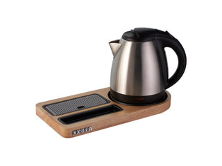 Corby Buckingham Compact Welcome Tray in Light Wood with 1L Kettle in Polished Steel - UK Plug by Corby of Windsor (Corby-13685)