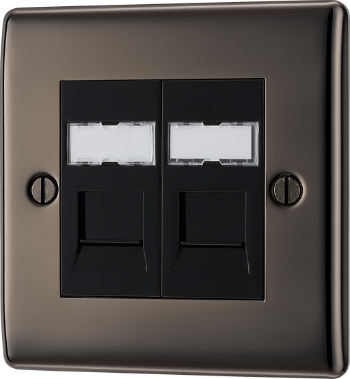 NBNRJ452 Front - This RJ45 ethernet socket from British General uses an IDC terminal connection and is ideal for home and office providing two networking outlets with ID windows for identification. 
