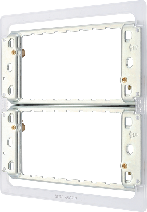 RFR68FP Side - The Grid modular range from British General allows you to build your own module configuration with a variety of combinations and finishes. This universal frame is suitable for installation of Grid screwless flatplates that fit 6 or 8 Grid modules. This frame has a fixed integrated plastic gasket to protect metal edges …