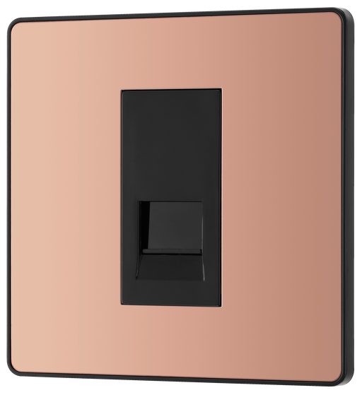 PCDCPBTS1B Front - This Evolve Polished Copper Secondary telephone socket from British General uses a screw terminal connection, and should be used for an additional telephone point which feeds from the master telephone socket. 