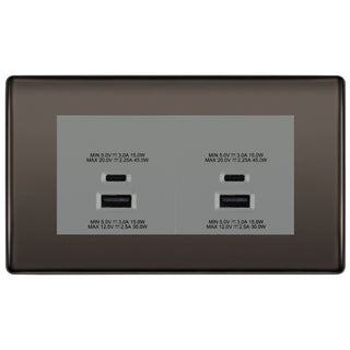 BG Black Nickel 4G Faceplate with 45W USB A+C Charger Modules - Grey Insert