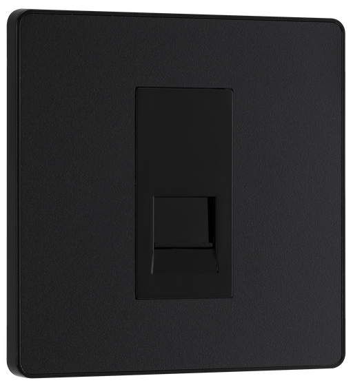 PCDMBBTS1B Front -  This Evolve Matt Black Secondary telephone socket from British General uses a screw terminal connection, and should be used for an additional telephone point which feeds from the master telephone socket. This socket has a low profile screwless flat plate that clips on and off, making it ideal for modern interiors.