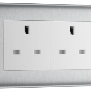 BG Electrical NBS24W Nexus Metal Brushed Steel 13A Double Unswitched Socket - White Insert by British General (BG-NBS24W-Shopify-SA_1)