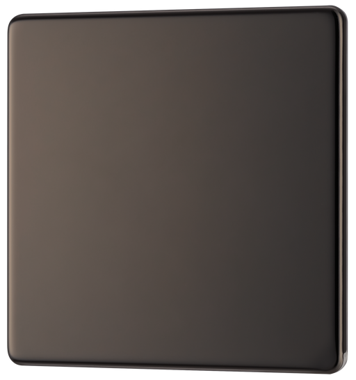FBN94 Front - This screwless black nickel single blank plate from British General is ideal for covering unused electrical connections and has a slim clip-on/off front plate for a luxurious finish