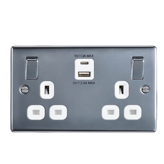 BG NBS22UACW Double 13 Amp Socket Outlet with A and C type USB Charger 3A Switched Socket by British General (BG-NBS22UACW)