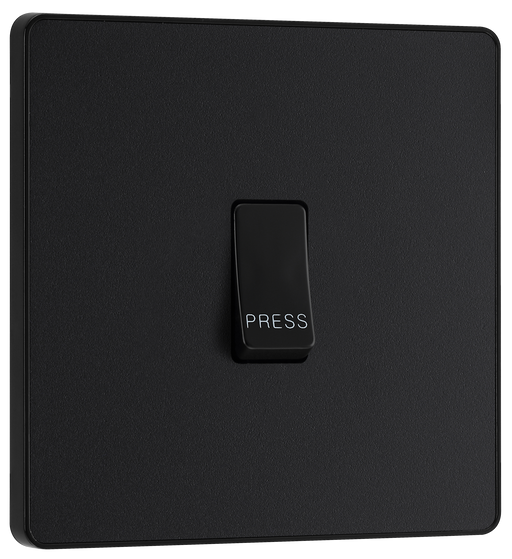 PCDMB14B Front - This Evolve Matt Black bell push switch from British General is ideal for use where access is restricted such as office buildings or hospitals, where visitors need to let those inside know they have arrived.