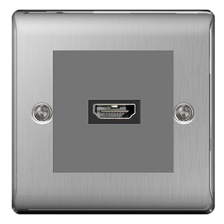 BG Nexus Brushed Steel HDMI Socket Grey Insert by British General (BG-EMHDMIG+NBSEMS2-1)