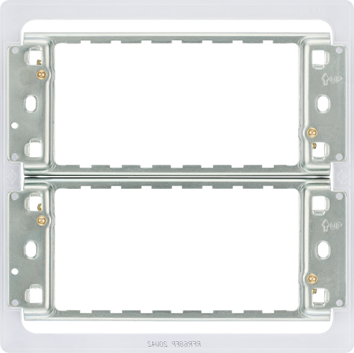 RFR68FP Front - The Grid modular range from British General allows you to build your own module configuration with a variety of combinations and finishes. This universal frame is suitable for installation of Grid screwless flatplates that fit 6 or 8 Grid modules. This frame has a fixed integrated plastic gasket to protect metal edges …