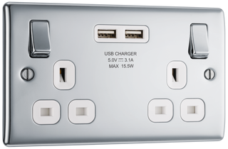 BG NPC22U3W Nexus Metal Polished Chrome 2 Gang 13A 2x USB-A 3.1A Switched Socket - White Insert by British General (BG-NPC22U3W-Shopify-SA_1)