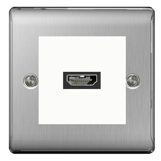 BG Nexus Brushed Steel HDMI Socket White insert by British General (BG-EMHDMIW+NBSEMS2-1)