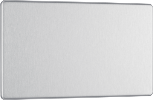 FBS95 Front - This screwless brushed steel double blank plate from British General is ideal for covering unused electrical connection.