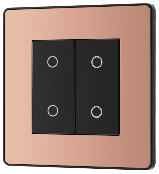 PCDCPTDM2B Front - This Evolve Polished Copper double master trailing edge touch dimmer allows you to control your light levels and set the mood.