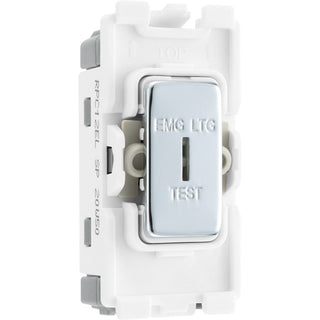 BG RPC12EL Nexus Grid Polished Chrome 20AX 2 Way 1 Pole EMG LTG TEST Key Switch Module by British General (BG-RPC12EL-Shopify-SA_1)