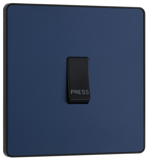 PCDDB14B Front - This Evolve Matt Blue bell push switch from British General is ideal for use where access is restricted such as office buildings or hospitals, where visitors need to let those inside know they have arrived.
