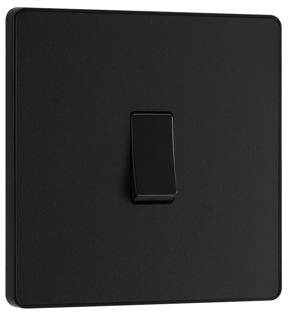 BG Evolve PCDMB12B Matt Black 1 Gang 20A 16AX 2 Way Light Switch-Black Insert by British General (BG-PCDMB12B-Shopify-SA_1)