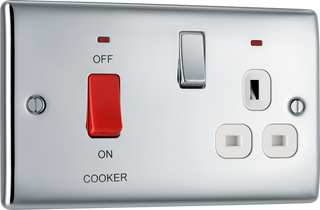 BG NPC70W Nexus Metal Polished Chrome 45A 2 Pole Cooker Switch 13A Neon Switched Socket - White Insert by British General (BG-NPC70W)