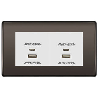 BG Black Nickel 4G Euro Plate with 45W USB A+C Charger Modules - White Insert