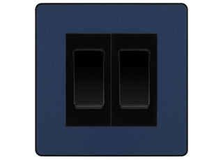 BG Electrical Evolve Matt Blue 2-Gang Light Switch 1x 2-Way + 1x Intermediate – Black Inserts by British General (BG-Evolve-DB-2G-Combo-1x INT-1x 2WAY BL)