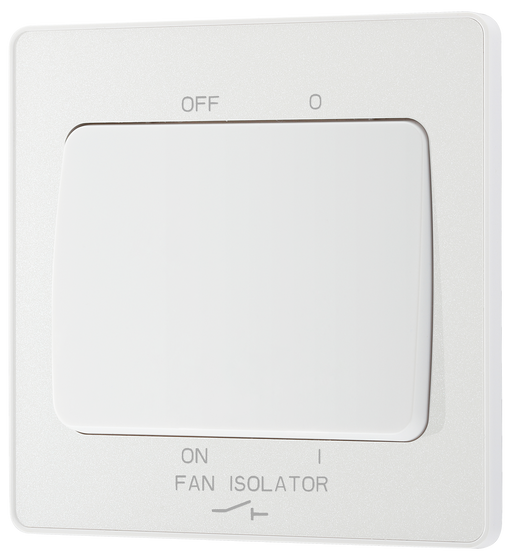 PCDCL15W Front - This Evolve pearlescent white 10A triple pole fan isolator switch from British General provides a safe and simple method of isolating mechanical fan units.