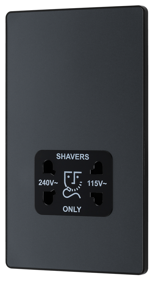 PCDMG20B Front - This Evolve Matt Grey dual voltage shaver socket from British General is suitable for use with 240V and 115V shavers and electric toothbrushes.
