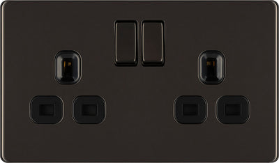 BG FBN22B Nexus Screwless Flat-Plate Double Switched Plug Socket 13A by British General (BG-FBN22B)