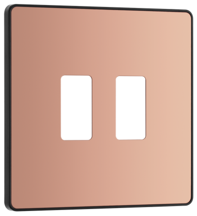 BG RPCDCP2B Evolve Grid Polished Copper 2 Module Square Front Plate - Black Trim