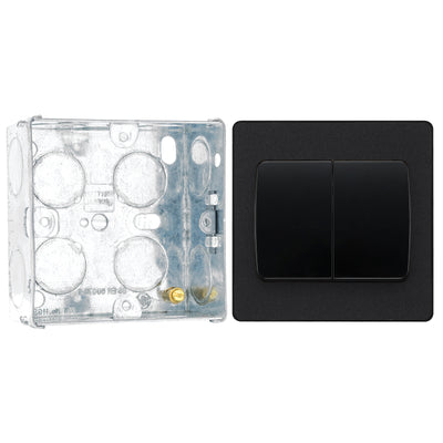 BG Evolve Matt Black 2G Wide Rocker Light Switch PCDMB42WB with 35mm Steel Back Box
