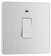 BG PCDBS31W Brushed Steel Evolve 20A 2 Pole LED Switch - White Insert by British General (BG-PCDBS31W-Shopify-SA_1)