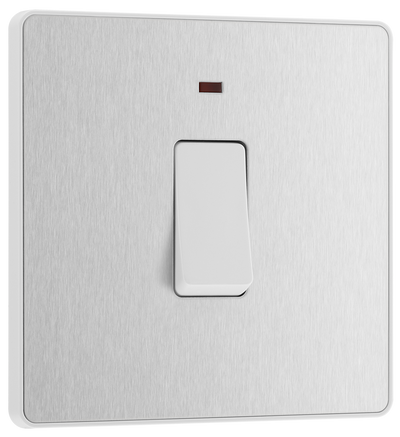 BG PCDBS31W Brushed Steel Evolve 20A 2 Pole LED Switch - White Insert by British General (BG-PCDBS31W-Shopify-SA_1)