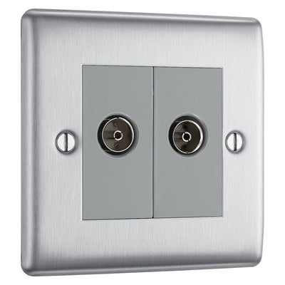 BG Nexus Brushed Steel Double Isolated Co-Axial Socket NBS63 with 35mm Steel Back Box