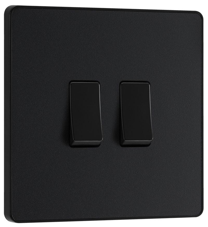 BG Evolve PCDMB42B Matt Black 2 Gang 20A 16AX 2 Way Switch-Black Insert
