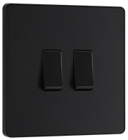 BG Evolve PCDMB42B Matt Black 2 Gang 20A 16AX 2 Way Switch-Black Insert by British General (BG-PCDMB42B-Shopify-SA_1)