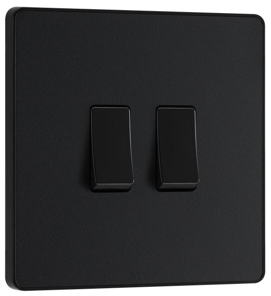 BG Evolve PCDMB42B Matt Black 2 Gang 20A 16AX 2 Way Switch-Black Insert by British General (BG-PCDMB42B-Shopify-SA_1)