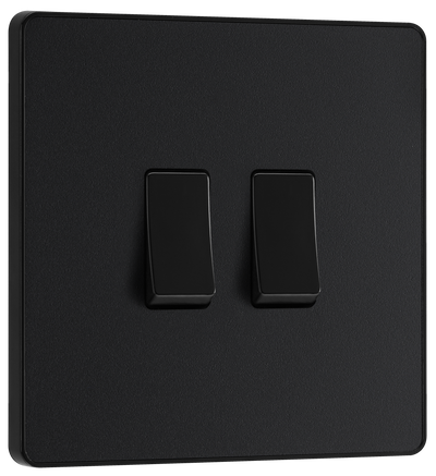 BG Evolve PCDMB42B Matt Black 2 Gang 20A 16AX 2 Way Switch-Black Insert