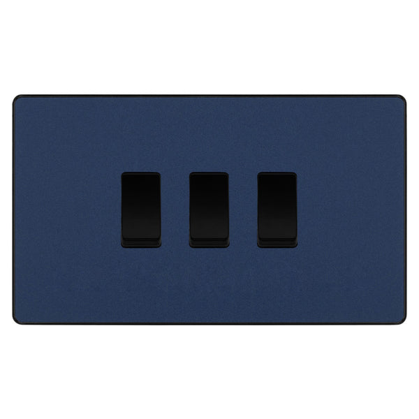 BG Evolve Matt Blue 3 Gang Intermediate Custom Grid Light Switch