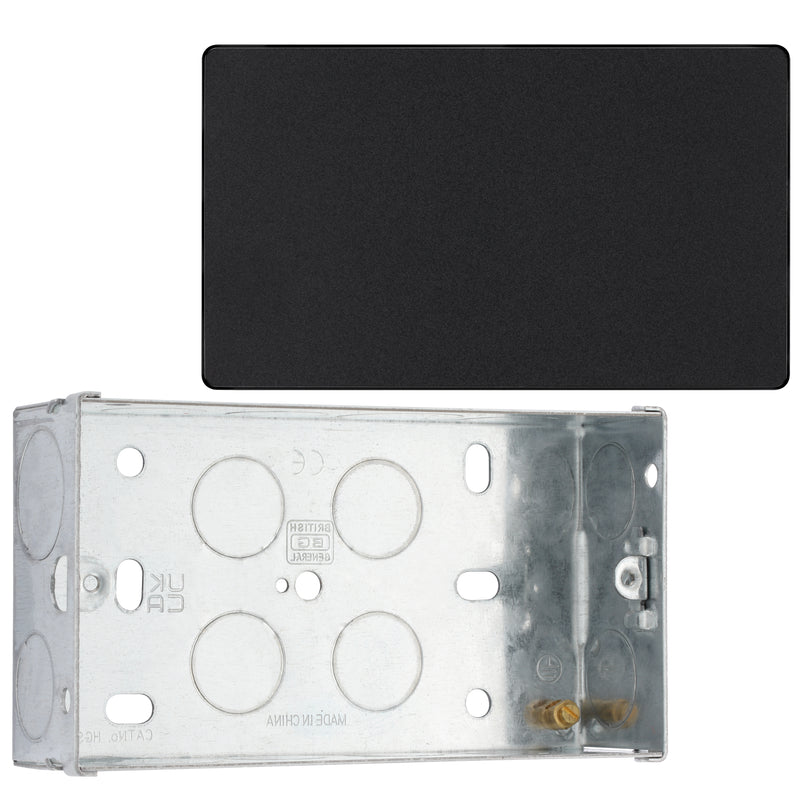 BG Evolve Matt Black Double Blank Plate PCDMB95B with 35mm Steel Back Box