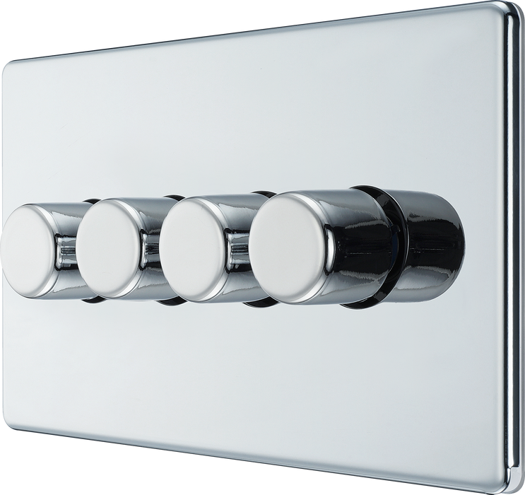 FPC84 Side - This trailing edge quadruple dimmer switch from British General allows you to control your light levels and set the mood. The intelligent electronic circuit monitors the connected load and provides a soft-start with protection against thermal.