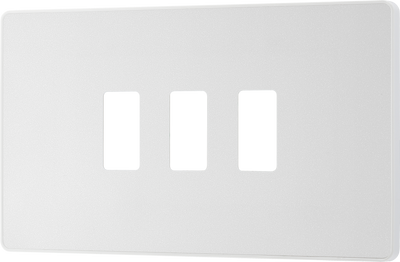 RPCDCL3W Front - The Grid modular range from British General allows you to build your own module configuration with a variety of combinations and finishes. This pearlescent white finish Evolve front plate clips on for a seamless finish, and can accommodate 3 Grid modules - ideal for switches and other domestic applications.