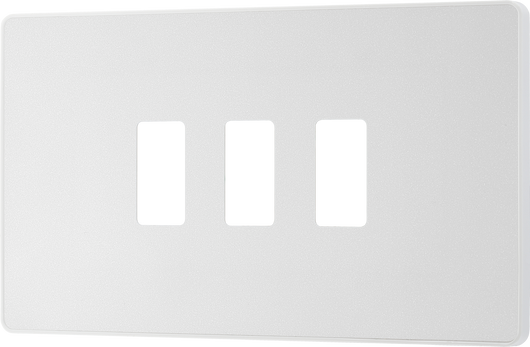 RPCDCL3W Front - The Grid modular range from British General allows you to build your own module configuration with a variety of combinations and finishes. This pearlescent white finish Evolve front plate clips on for a seamless finish, and can accommodate 3 Grid modules - ideal for switches and other domestic applications.