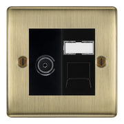BG Nexus Antique Brass TV Aerial & RJ45 CAT6 Data Socket - Black Insert