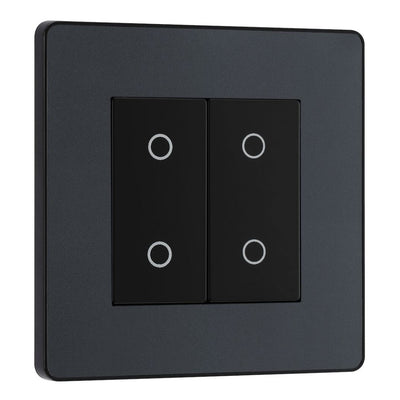 BG Evolve Matt Grey Double Secondary Touch Dimmer Switch PCDMGTDS2B with 35mm Steel Back Box