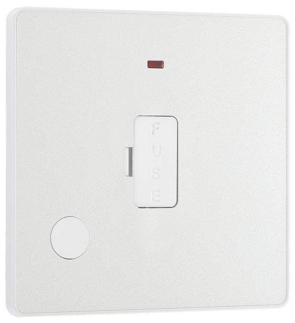 PCDCL54W Front - This Evolve pearlescent white 13A fused and unswitched connection unit from British General provides an outlet from the mains containing the fuse, ideal for spur circuits and hardwired appliances.